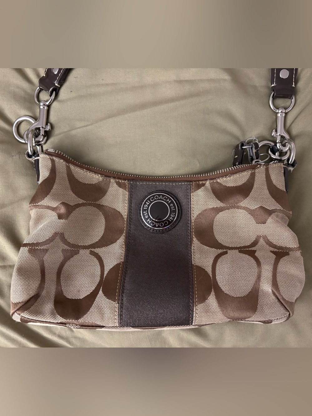 Coach Signature Canvas Shoulder Bag in Brown and Tan